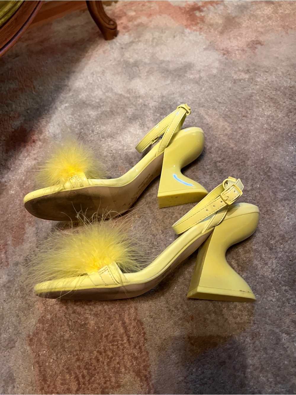 Yellow Feather Detail Ankle-Strap Heels - Women's Dress Sandals - Picture 3 of 8